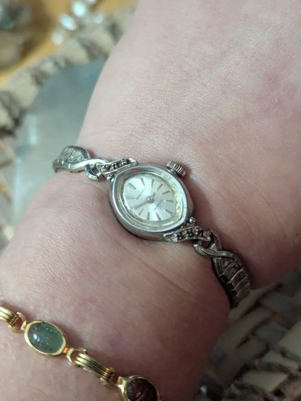 Waltham Ladies Petite Jeweled Vintage Watch Diamonds SS